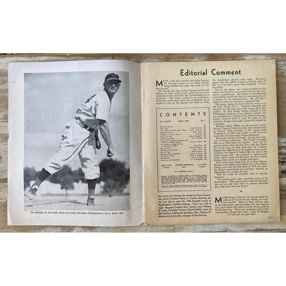 Vintage sports Baseball Magazine June 1946 Crash Davis Joe Dimaggio Tom Henrich